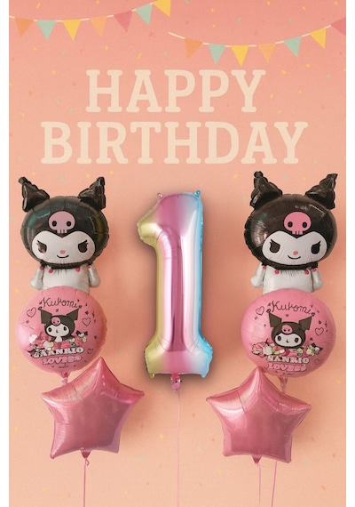 Kuromi Balon Set Doğum Günü Balon Seti Gökkuşağı Rakam