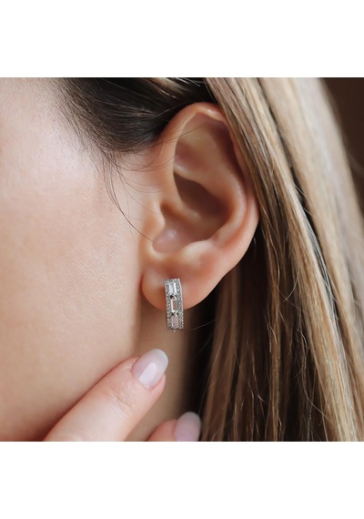 Baget Kesim Starlight Diamond Gümüş Halka Küpe