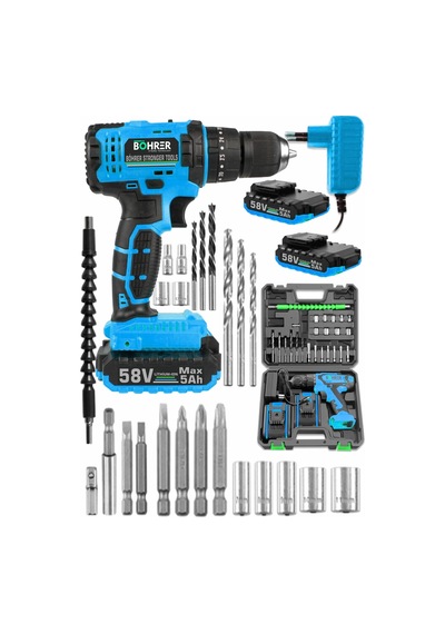 Böhrer Bh580x Böhr 58v 5 Ah Pro Hummer Blue Çift Akülü Yüksek Torq +24 Vidalama Şarjlı Matkap Set