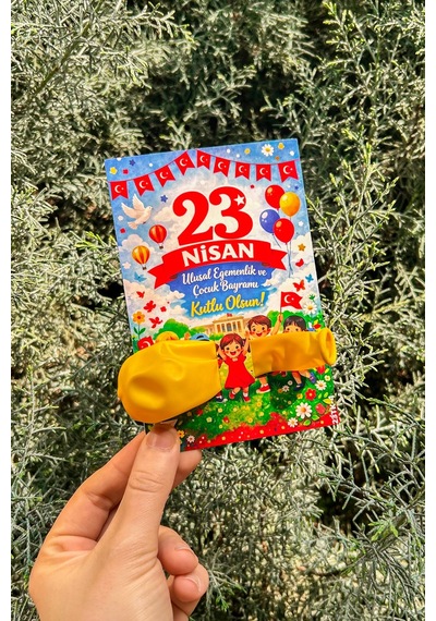 20 Adet 23 Nisan Şeker Ve Balon Konulabilen Tebrik Kartı 20'li Set Sınıf Dağıtımlık Hediyelik Kart