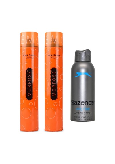 Morfose Ultra Strong Saç Spreyi Turuncu 2 x 400 ML + Slazenger Active Active Sport Erkek Deodorant