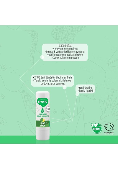 %100 Doğal Dudak Koruyucu Nane & Limon Bitkisel Lipbalm Krem Nemlendirici Parlatıcı Onarıcı 6 G
