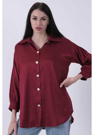 Feminist Bordo Üzeri Desenli Gold Düğme Detaylı Tunik 45951993.04 Bordo