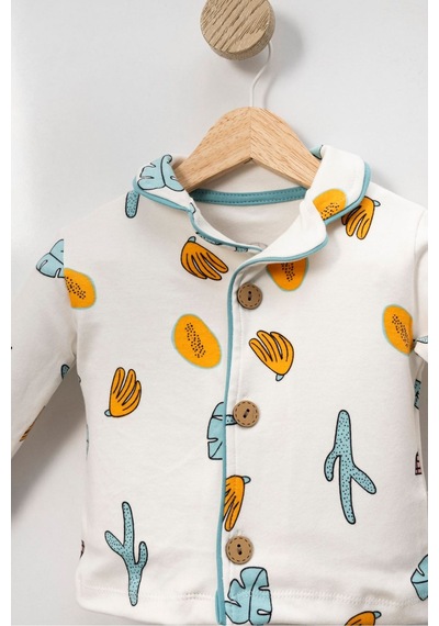 Miniğimin Cicileri Kaktüs Baskılı Karakterli Düğmeli Unisex Çocuk Pijama Su Yeşili