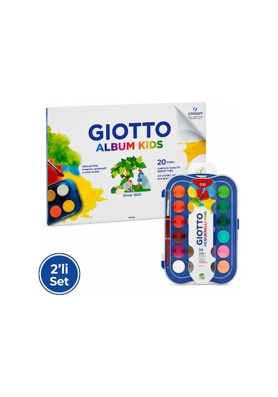 Giotto Çocuk Resim Seti Album Kids A4 20 Yaprak 200 Gr Resim Defteri + Acquerelli Mini 24 Renk Sulu Boya Seti