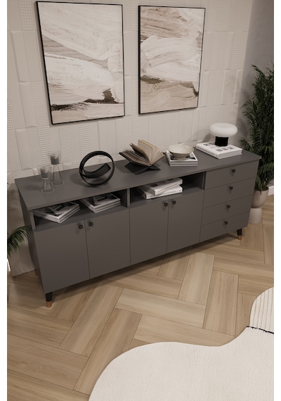 Asra Trend Lüks Konsol Tv Ünitesi %100 Mdf Salon Ve Yemek Odası Ünitesi Knsl06 Koyu Gri