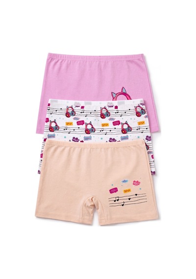 Öts Kız Çocuk 3 Lü Pamuklu Boxer Baskılı Premium Günlük Kullanım 8710-3 Renkli