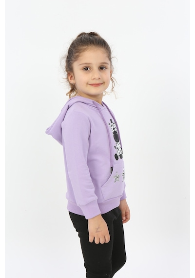 Toontoy Kız Çocuk Yıldızlı Zebra Baskılı Kapüşonlu Sweatshirt Lila