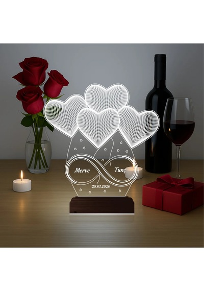 Luvivia Kalp Sevgiliye Hediye Kişiye Özel 3d Lamba - Masa Gece Lambası V34