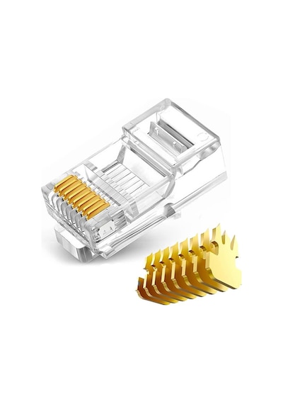 Koodmax - 100 Adet - 50u" Gold Plated Cat6 Rj45 Konnektör - 8p8c Ethernet Kablo Ucu Modüler Fiş Jak