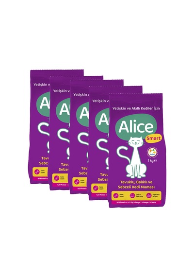 Alice Smart Balıklı Tavuklu ve Sebzeli Yetişkin Kedi Maması 5 x 1 KG