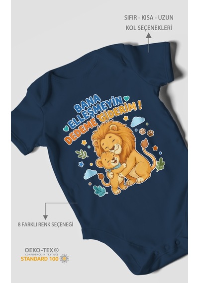 Morivokids Bana Elleşmeyin Dedemle Giderim Kısa Kollu Bebek Body %100 Pamuk Lacivert