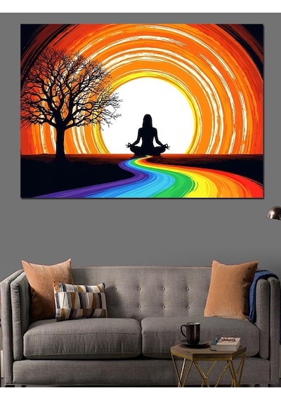Ahşap Tablo Gün Batımında Meditasyon Yapan