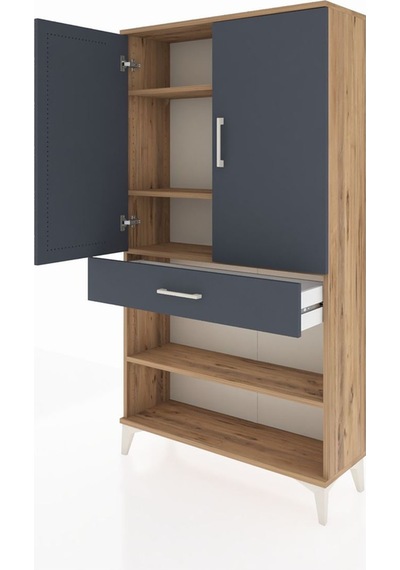 Arges Dolap 4 Raflı Tek Çekmeceli 2 Kapaklı 88x30x163 Çam-ant... Çam