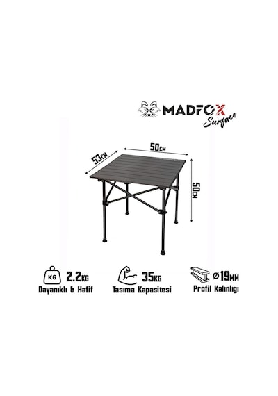 Madfox Surface Küçük Boy Katlanır Kamp Masası Gri