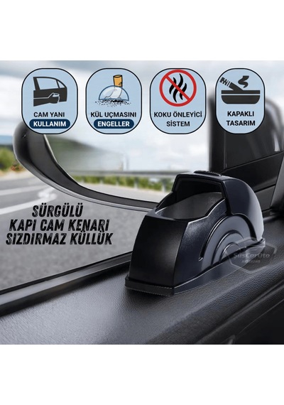Üniversal Sürgülü Kapı Cam Kenarı Yanmaz Koku Geçirmez Sızdırmaz Oto Küllük Dumansız Kapaklı Spor Araç İçi Küllük Araba Küllüğü Siyah