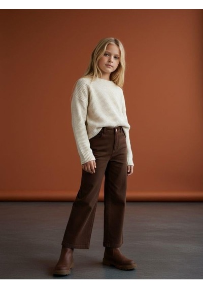 Zekids Kız Çocuk Pamuklu Yumuşak Dokulu Geniş Paçalı Kahverengi Kot Pantolon-16481 Kahverengi Zekids Kız Çocuk Pamuklu Yumuşak Dokulu Geniş Paçalı Kahverengi Kot Pantolon-16481 Kahverengi