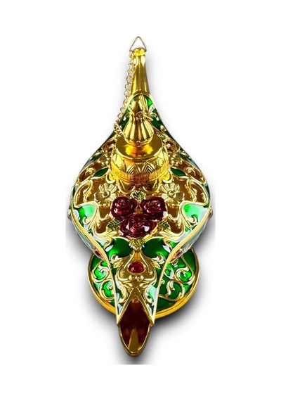 Aladdin Sihirli Lambası Mineli Renkli İşlemeli Dekoratif Biblo Alaattin Metal Çelik 23x15 CM