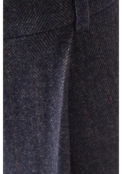 12storeez Herringbone Kısa Paça Yün Pantolon Lacivert