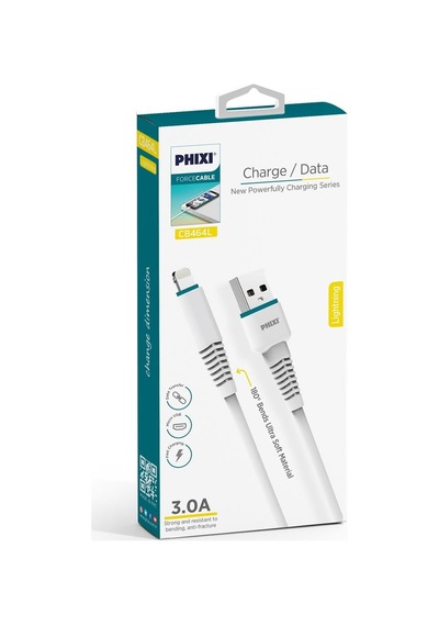 Phixi Force CB464L Usb-a To Lightning Şarj ve Data Kablo Beyaz