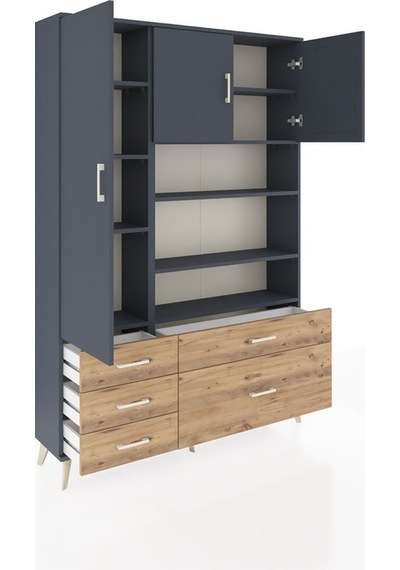 Arges Dolap 9 Raflı 5 Çekmeceli 3 Kapaklı 132x30x195 Antrasit-antrasit/çam Antrasıt/atlas Çam Arges Dolap 9 Raflı 5 Çekmeceli 3 Kapaklı 132x30x195 Antrasit-antrasit/çam Antrasıt/atlas Çam
