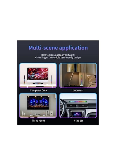 Sese Duyarlı Rgb Led Işık Ritim Işığı 32 Bit Göstergeli Araba/pc/tv/oda/masaüstü Için Renkli Led Işık Şarjlı Ekolayzır Işık Çubuğu Siyah