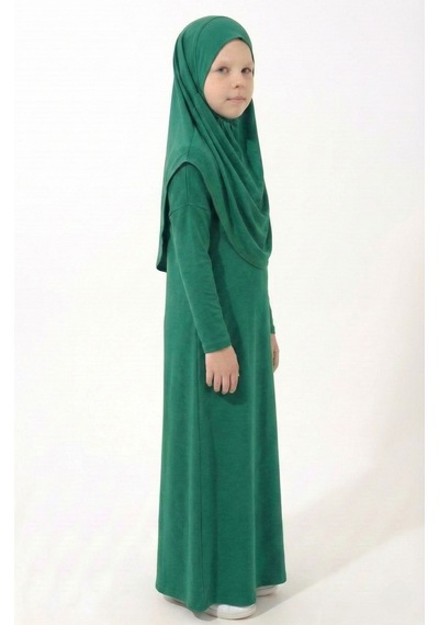 Mnk Baby & Kids Pratik Başörtülü Kız Çocuk Namaz Elbisesi M00789 Yeşil