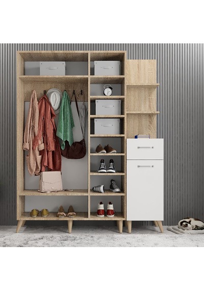 Açelya Portmanto Vestiyer Ayakkabılık Meşe Beyaz M3 160cm Meşe Beyaz