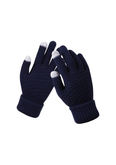 Kış Dokunmatik Ekran Eldiven Kadın Erkekler Sıcak Streç Örgü Eldiven İmitasyon Yün Kalınlaşmak Tam Parmak Eldiven Lacivert