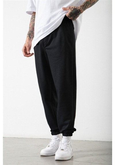 Smile Face Siyah Jogger Eşofman Altı - Paça Baskı Detaylı Lastik Paça Baskılı Rahat Tarz Siyah Smile Face Siyah Jogger Eşofman Altı - Paça Baskı Detaylı Lastik Paça Baskılı Rahat Tarz Siyah