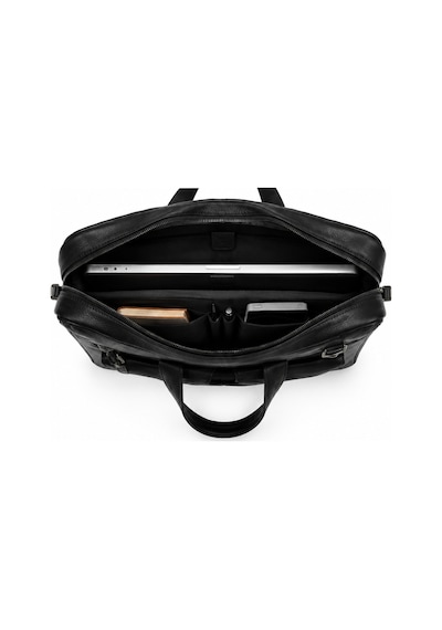 Levano Leather Hakiki Deri Erkek Laptop Ve Evrak Çantası 40x30x7 Cm Siyah Çok Bölmeli Fermuarlı İş Çantası Siyah