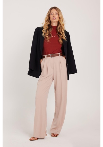 Tudors Kadın Regular Fit Klasik Kesim Yüksel Bel Geniş Paça Taş Pantolon-39585 Taş