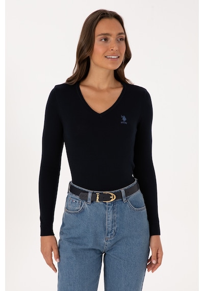 U.S. Polo Assn. Kadın Lacivert V Yaka Basic Kazak 50307712-VR033