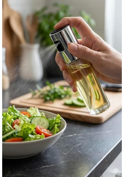 Pratik Püskürtmeli Sprey Cam Şişe Zeytinyağı Sirke Yağ Püskürtücü Yağdanlık Airfryer Yağlık 100ml Çok Renkli