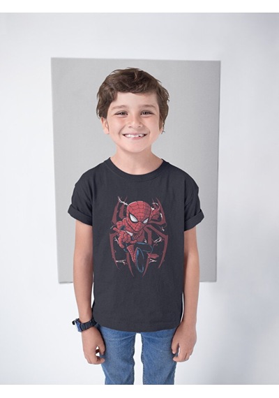 Sevbano Süper Kahraman Örümcek Adam Baskılı Unisex Spider-man Film Çocuk Siyah