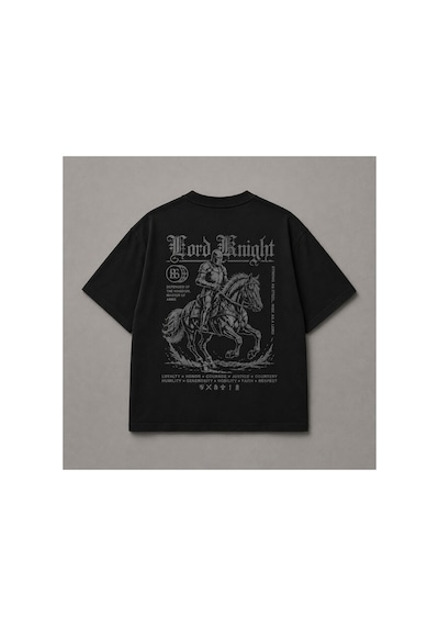 Yolo Street Lord Knight Baskılı Siyah Oversize Unisex Tişört %100 Pamuk Siyah1x2