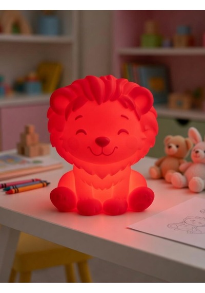 Aslan Modern Dekoratif Ev Hediyesi Tasarım Lamba - Aslan Figürlü Gece Lambası Kırmızı