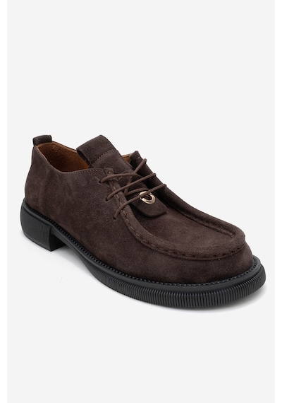 Luvishoes Luvi Shoes Band Kahverengi Süet Hakiki Deri Bağcıklı Kadın Loafer Ayakkabı Kahverengi