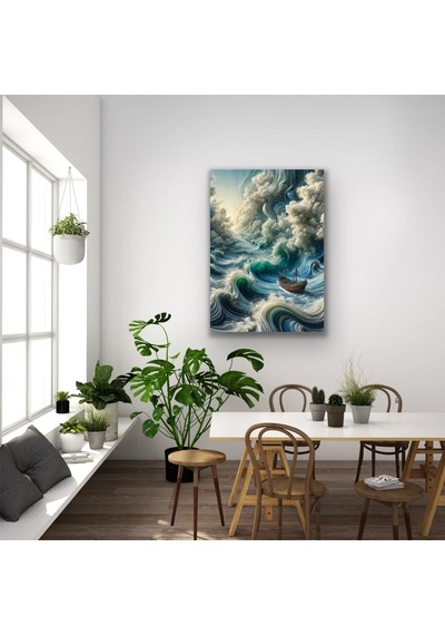 Okyanustaki Yalnız Gemi Kanvas Tablo 70x100cm Çok Renkli