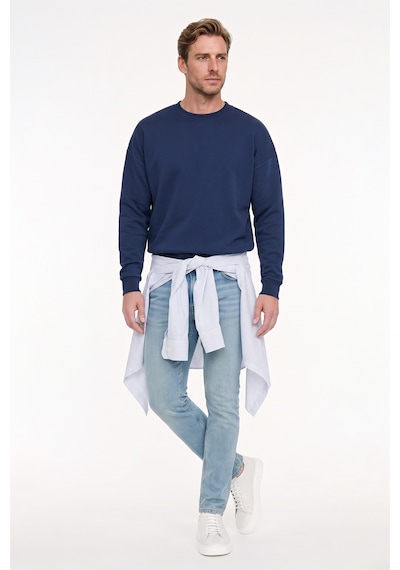 AC&Co / Altınyıldız Classics Erkek Lacı Oversize Fit Bol Kesim Pamuklu İçi Polarlı Bisiklet Yaka  Sweatshirt Lacivert
