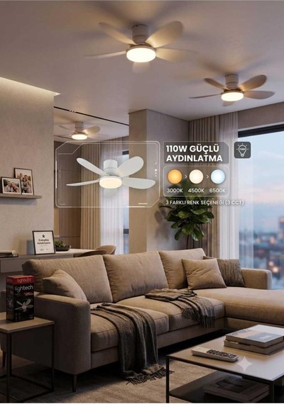 Lightech 110w Pervaneli Fanlı Led Ampul Kumandalı E27 3 Renk 6 Kanat 52cm Dim Edilebilir 1 Ad