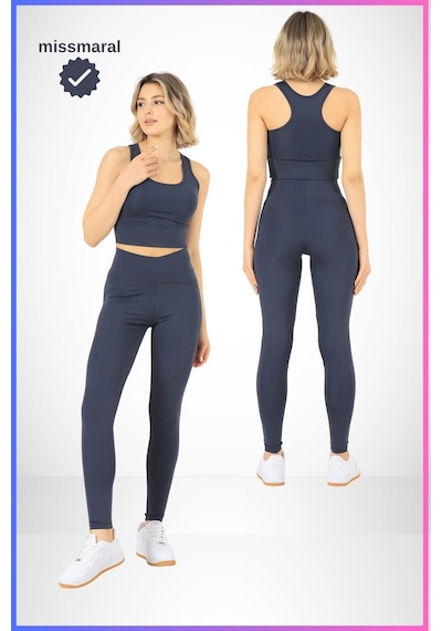 Missmaral Slim Fit Tayt Yüksek Bel Toparlayıcı Antrasit Spor Model Flatlock Dikiş Detaylı Oslo 1090 Antrasit