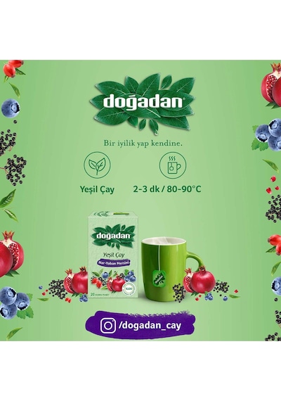 Doğadan Nar + Yaban Mersini Bardak Poşet Yeşil Çay 3 x 20’li