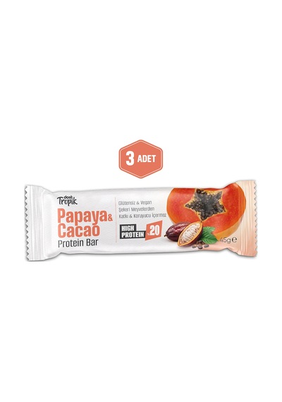 Papaya Ve Kakao Aromalı Protein Bar 45 G Protein İçeren Atıştırmalık Ve Sporcu Barı 3 Adet