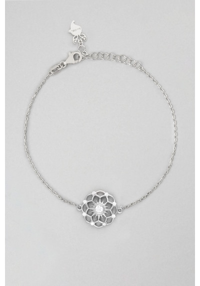 So Chic Yaşam Güneşi 18 Ayar Beyaz Altın Kaplama 21 CM Gümüş Zincir Bileklik