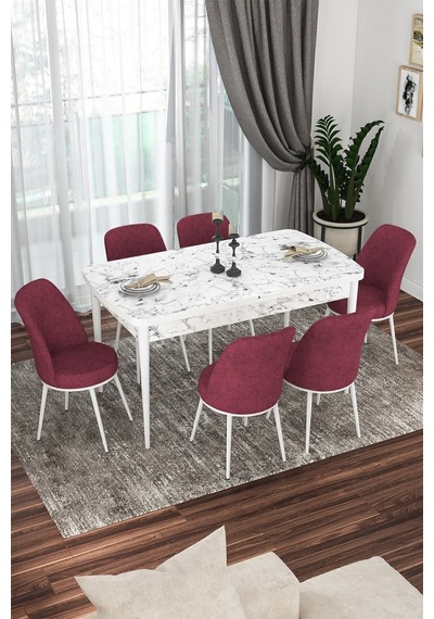 Canisa Kor Serisi 70x114 Açılabilir Mutfak Masası Takımı Beyaz Mermer Desen Masa 6 Bordo Sandalye Masa Beyaz Mermer Desenli Sandalyeler Bordo Canisa Kor Serisi 70x114 Açılabilir Mutfak Masası Takımı Beyaz Mermer Desen Masa 6 Bordo Sandalye Masa Beyaz Mermer Desenli Sandalyeler Bordo