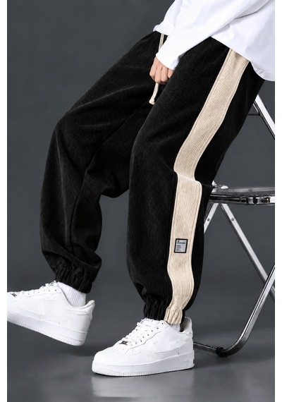 Genius Store Erkek Fitilli Kadife Pantolon Lastikli Rahat Kalıp Spor Pantolon Robalı-kadifepant Siyah