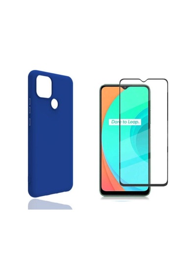Oppo Realme C25 Silikon Kapak Ve 5d Tam Kaplayan Cam Ekran Koruyucu Col179609-mavi