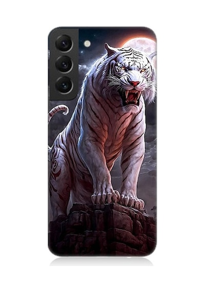 Samsung Galaxy S22 Plus Uyumlu Beyaz Savaşçı Kaplan Tiger Desenli Silikon Kılıf
