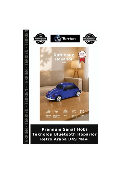 Premium Sanat Hobi Teknoloji Bluetooth Hoparlör Retro Araba D49 Mavi